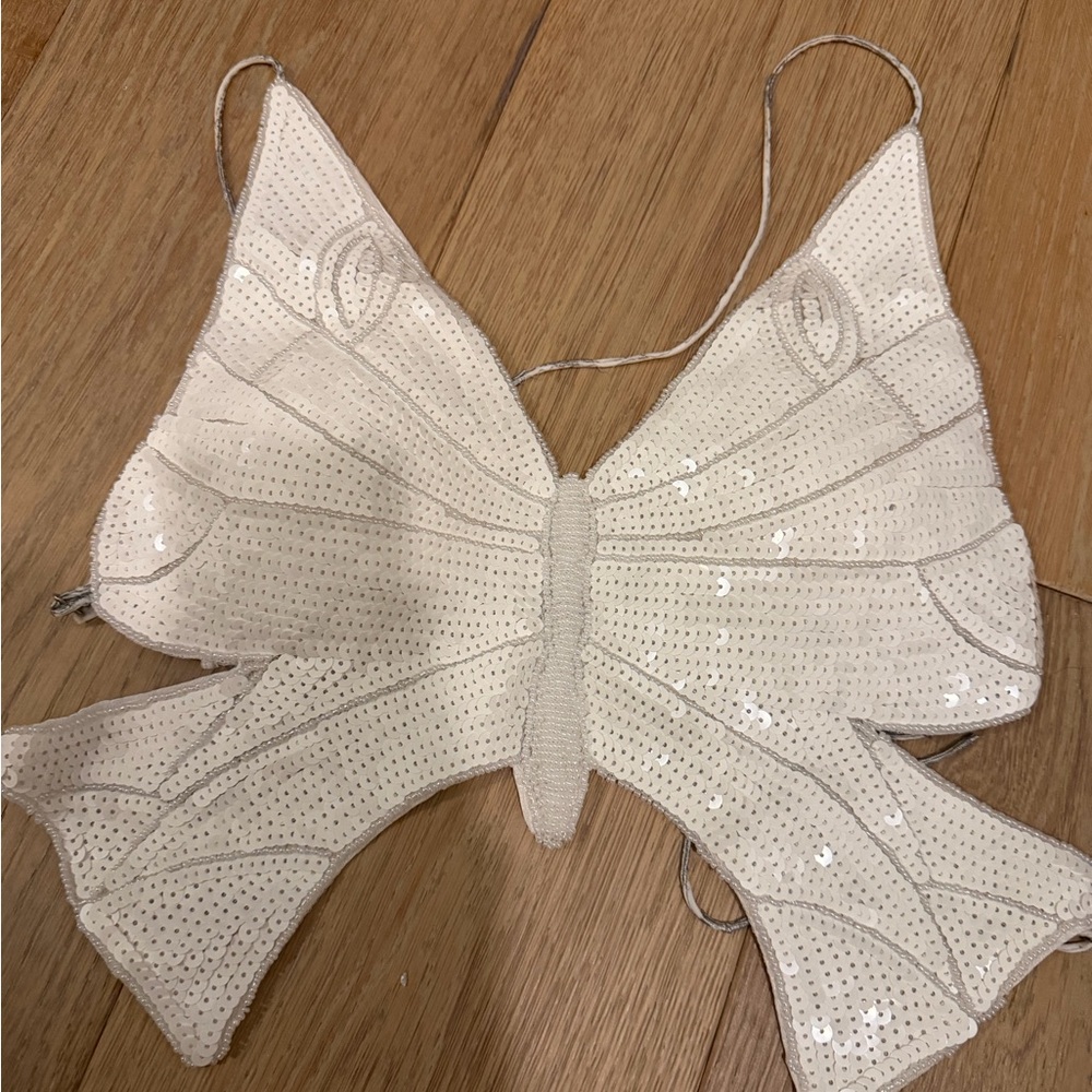 White Sequin Butterfly Top